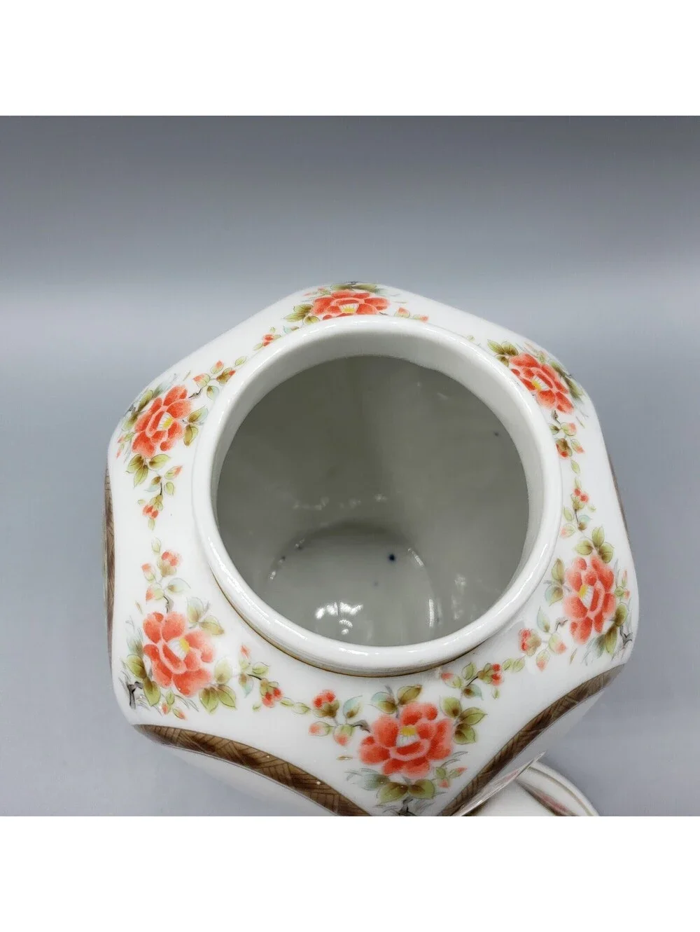 Japan Ginger Jar Birds Flowers Signed Lattice Work White Orange Tan